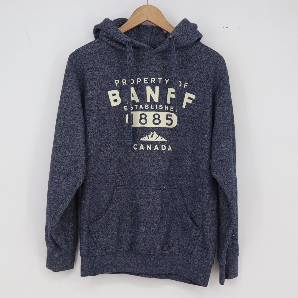 MillTex Hoodie Mens Small Souvenir Banff Canada Blue Heathered Pullover Exc